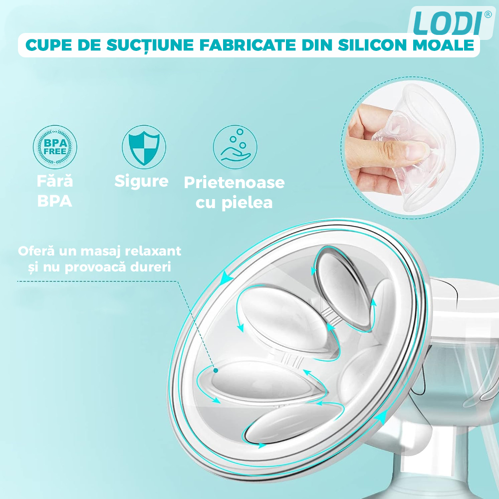 Pompa de San Electrica Dubla Lodi44, 3 functii, 9 niveluri de intensitate, 2 biberoane, masaj, stimulare, suctiune, afisaj digital, capacitate 300ml, albastru
