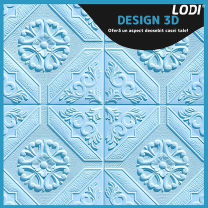 Set 10x Tapet 3D Lodi784, suprafata acoperire 4.9 mp, autoadeziv, Model Floral Carou, perete/tavan, waterproof, usor de montat, design modern, 70x70 cm, albastru
