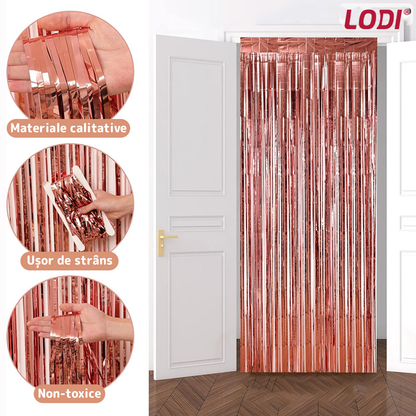 Set 2 Bucati Perdea Decorativa Lodi322, din folie rose gold metalizat, pentru petreceri aniversare