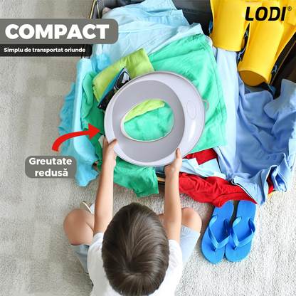 Reductor WC Copii Lodi648, suprafata antiderapanta, confortabil, protectie impotriva stropilor, compatibilitate universala, inel de prindere, portabil, alb/gri