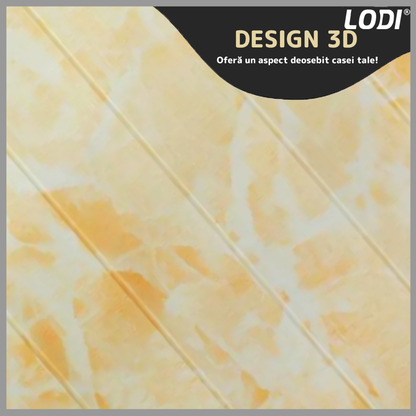 Set Tapet Panou 3D Lodi170, Model Marmura, suprafata acoperire 4.9 mp, autoadeziv, waterproof, usor de montat, design modern, 70x70 cm, galben