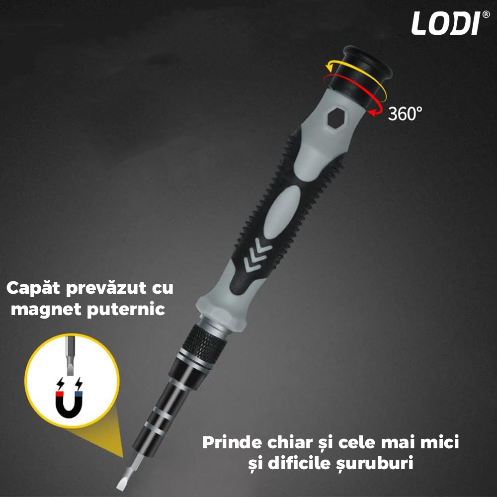 Set Trusa Surubelnite de Precizie 112 in 1 Lodi121,  pentru Macbook, iMac, iPhone, electronice, telefon, PC, otel S2, varf magnetic,  negru