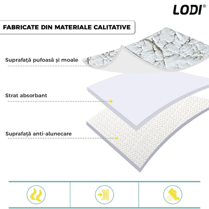 Set 2 Covorase de Baie Lodi447, anti-derapante, material moale, design modern, finisaj auriu, Model 17, 80x50 & 50x40cm, alb murdar
