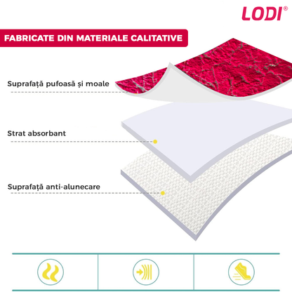 Set 2 Covorase de Baie Lodi431, anti-derapante, material moale, design modern, finisaj auriu, Model 1, 80x50 & 50x40cm, rosu