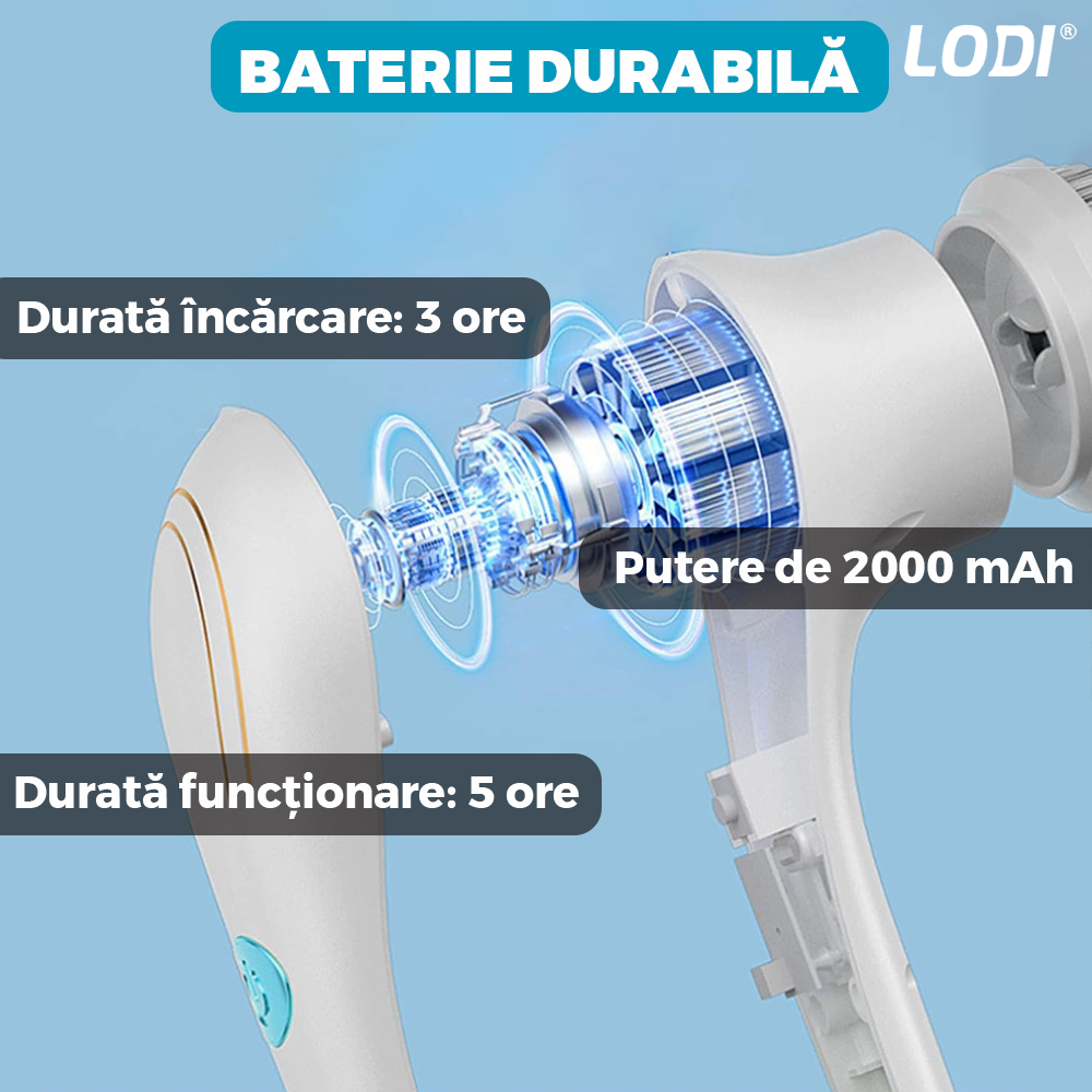 Perie Electrica pentru Curatat 5 in 1 Lodi358, fara fir, multifunctionala, incarcare usb, 5 capete, alb