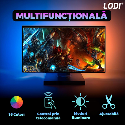 Kit Banda LED RGB Lodi414, inteligenta cu intensitate de lumina si culori reglabile, control prin telecomanda cu 24 taste, 5050RGB, utilizare exterior IP65, 10 m, multicolora