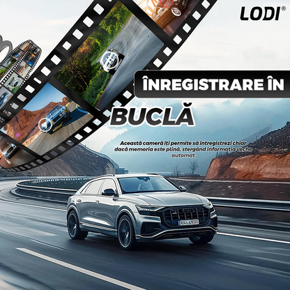 Camera Auto Tripla Lodi1498, fata, spate, interior, laterale, vizualizare unghi de 140°, camera marsarier, ecran de 4”, LED, full HD 1080p, loop recording, negru
