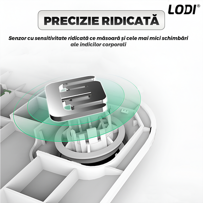Cantar Electronic Inteligent Lodi1284, pentru baie, corporal, aplicatie smart, indicator greutate/baterie/temperatura, conectare bluetooth, afisaj digital iluminat, greutate maxima suportata 180 kg, baterii incluse,alb