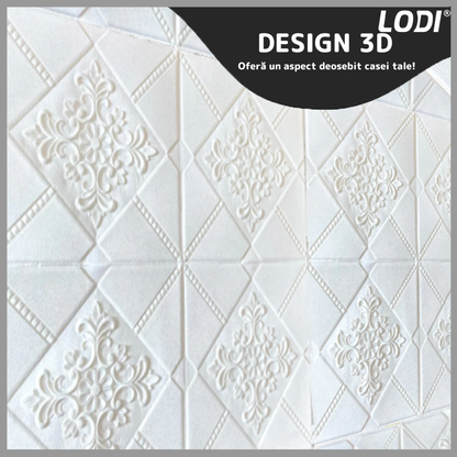 Set Tapet 3D Lodi115, suprafata acoperire 4.9 mp, autoadeziv, perete/tavan, model floral, waterproof, usor de montat, design modern, 70x70 cm, alb