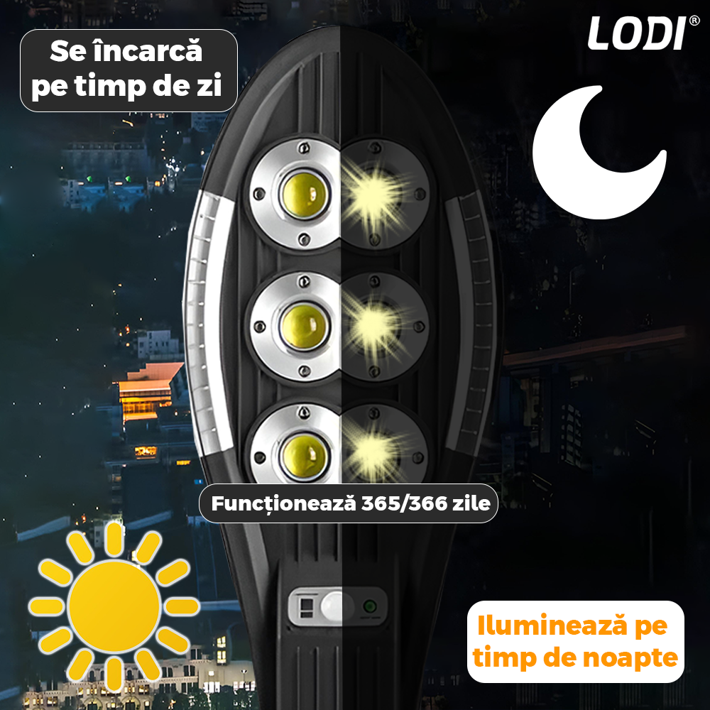 Lampa Solara Stradala 6 LED-uri Lodi870, rotunda, control prin telecomanda, senzor de miscare, 3 moduri de iluminare, protectie IP65, Waterproof, exterior, negru