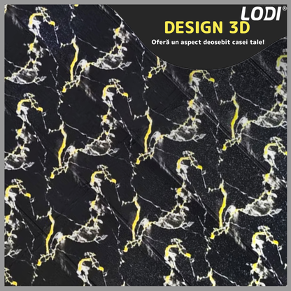 Set Tapet Panou 3D Lodi95, Model Marmura, suprafata acoperire 4.9 mp, autoadeziv, waterproof, usor de montat, design modern, 70x70 cm, negru