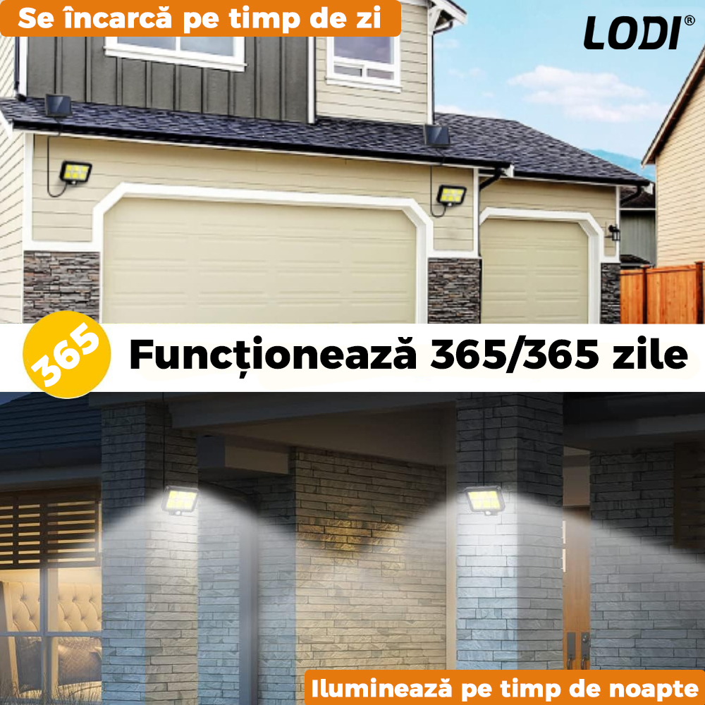 Lampa Solara 120 COB Lodi134, senzor de miscare, 3 moduri de iluminare, protectie IP65, Waterproof, exterior, negru
