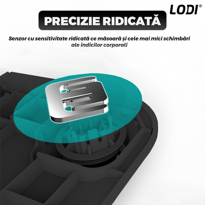 Cantar Electronic Inteligent Lodi1285, pentru baie, corporal, aplicatie smart, indicator greutate/baterie/temperatura, conectare bluetooth, afisaj digital iluminat, greutate maxima suportata 180 kg, baterii incluse, negru