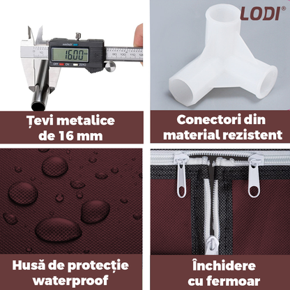 Pantofar din Material Textil pentru Incaltaminte Lodi1115, impermeabil, 12 rafturi, inchidere fermoar, cadru otel, 108 cm, maro