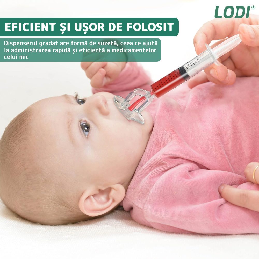 Dispenser Gradat Tip Suzeta Lodi41, administrare medicamente sugari, 6 piese, usor de folosit, 10ml, transparent