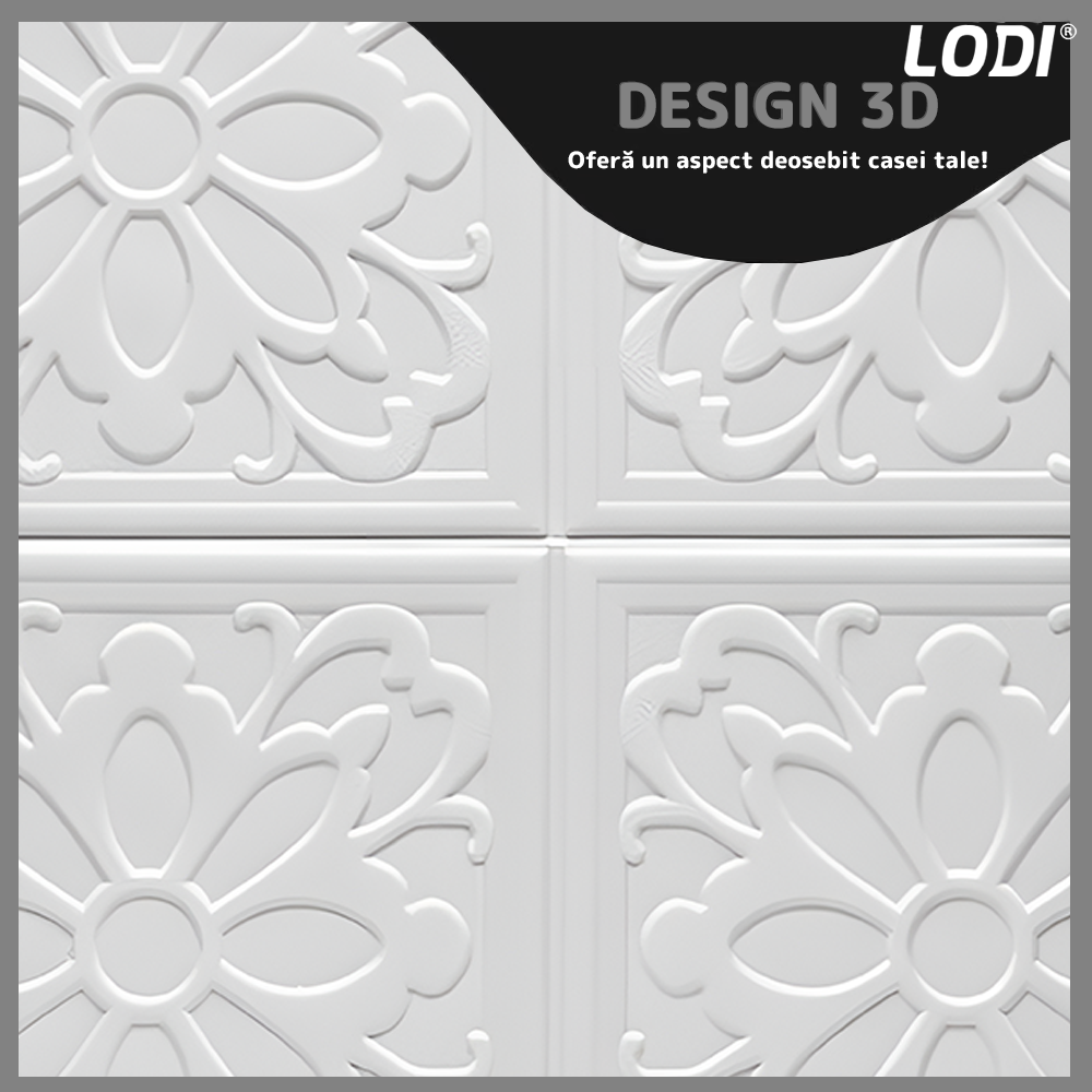 Set 10x Tapet 3D Lodi837, suprafata acoperire 4.9 mp, autoadeziv, Model Floare Patrat, perete/tavan, waterproof, usor de montat, design modern, 70x77 cm, alb