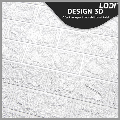 Set Tapet Mic Caramida 3D Lodi102, suprafata acoperire 3.31 mp, autoadeziv, waterproof, usor de montat, design modern, 38.5x34 cm, alb