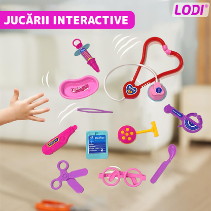 Set Trusa Medicala Asistenta Doctor Lodi477, joc de rol, 11 accesorii si cutie penntru depozitare, 37.5 x 21 cm, roz inchis