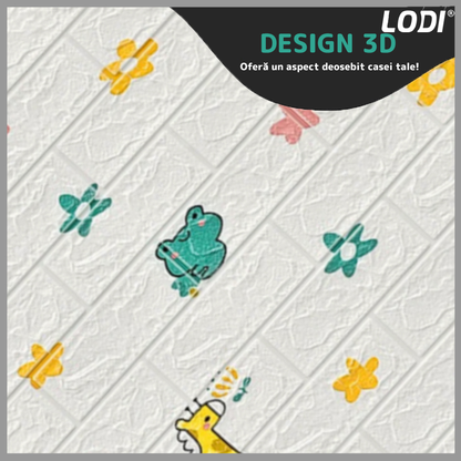 Set Tapet Caramida 3D Lodi75, model Animalute, autoadeziv, suprafata acoperire 5.3 mp, waterproof, usor de montat, design modern, 70x77 cm, alb