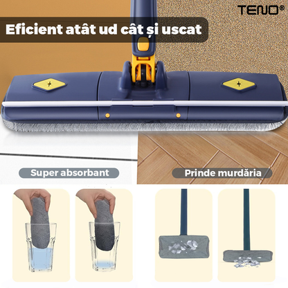 Mop cu Cap Dreptunghiular Lodi1159, rotire 360 grade, telescopic, curatare usoara, 5 lavete incluse, 105 cm, albastru/galben