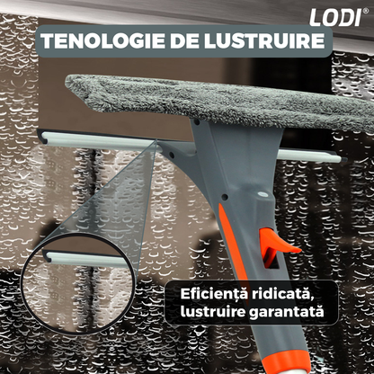Stergator de Geamuri 3 in 1 Lodi706, laveta detasabila, racleta pentru curatare si lustruire, sticla de spray incorporata, telescopic, gri/portocaliu