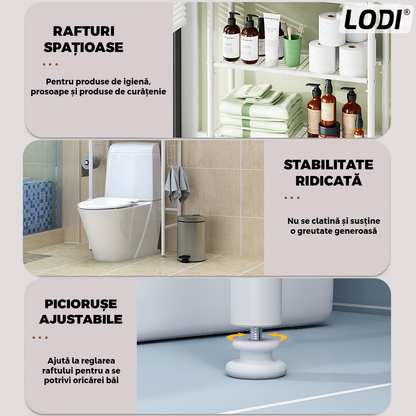 Raft de Depozitare pentru Baie Lodi1242, peste toaleta/ masina de spalat rufe, 3 rafturi, picioruse ajustabile, rezistent si stabil, ideal pentru prosoape sau produse de igiena, metal, 160 x 25 x 65 cm, albetalic, 10