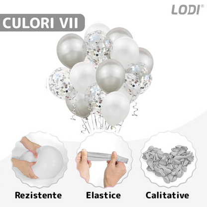 Set 15 Baloane Lodi260, Confeti, pentru Petreceri/Aniversari/Evenimente, o singura dimensiune, 3 culori, latex, argintiu/alb/transparent
