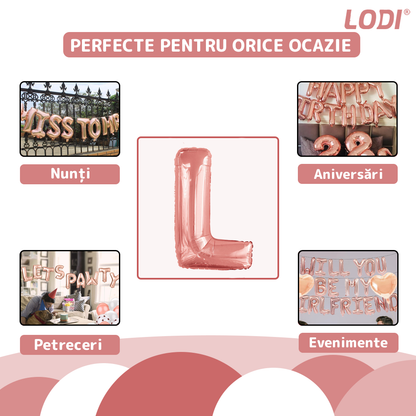 Balon in Forma de Litera L Lodi1472, metalizat, pentru Petreceri/Aniversari/Evenimente, rezistent, folie, rose gold, 40 cm