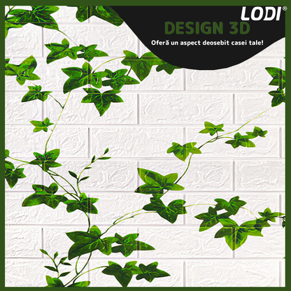 Set 10x Tapet Caramida 3D Lodi1090, model Iedera, suprafata acoperire 4.9 mp, autoadeziv, waterproof, usor de montat, design modern, 70x70 cm, alb