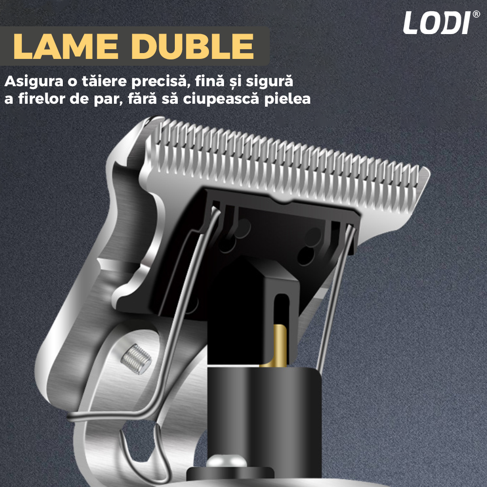 Aparat de tuns si masina de ras barba Lodi595, 4 piepteni inclusi, acumulator, lame ascutite, usor de curatat, trimmer profesional, negru