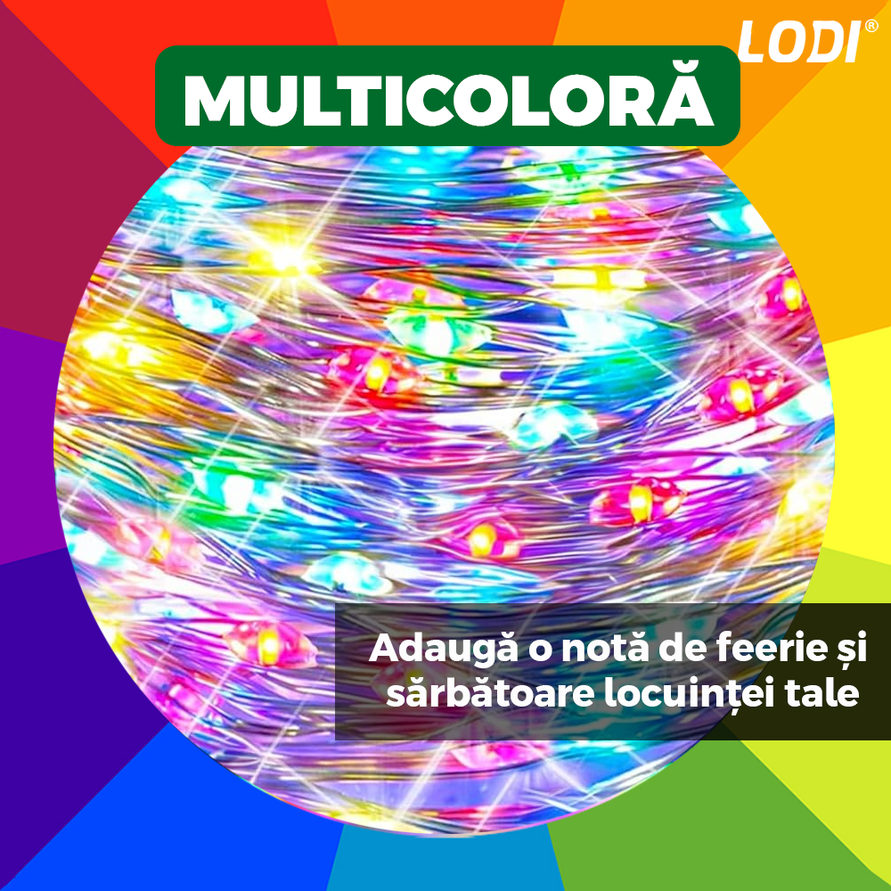 Instalatie de Craciun Tip Perdea Lodi1443, 3x3 m, model stelute, 8 jocuri de lumini, alimentare la priza, fir transparent, interior/exterior, rezistenta la apa, 12 figurine, multicolor