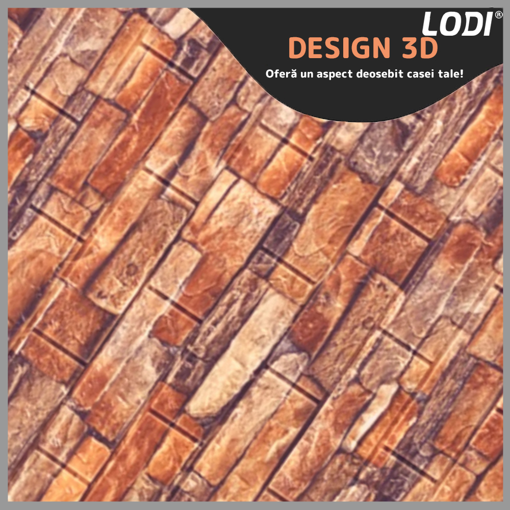 Set Tapet Caramida 3D Lodi85, Model Piatra Naturala, suprafata acoperire 5.3 mp, autoadeziv, waterproof, usor de montat, design modern, 70x77 cm, rosu