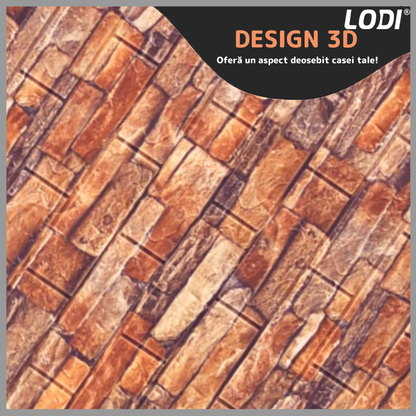 Set Tapet Caramida 3D Lodi85, Model Piatra Naturala, suprafata acoperire 5.3 mp, autoadeziv, waterproof, usor de montat, design modern, 70x77 cm, rosu