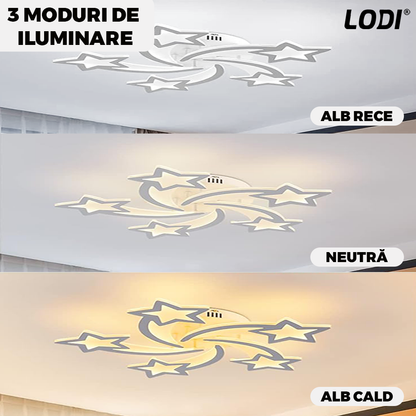 Lustra LED Model Stelute Lodi428,  dimabila cu telecomanda, 3 tipuri de lumina, intensitate ajustabila, lumina alba rece, neutra, alba cald, putere 110 W, 65 cm