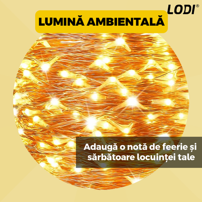 Instalatie de Craciun Perdea Lodi1441, fir cupru, 3x3 m, control prin telecomanda, 8 jocuri de lumini, alimentare USB, fir alb, interior/exterior, 300 LED-uri, alb cald