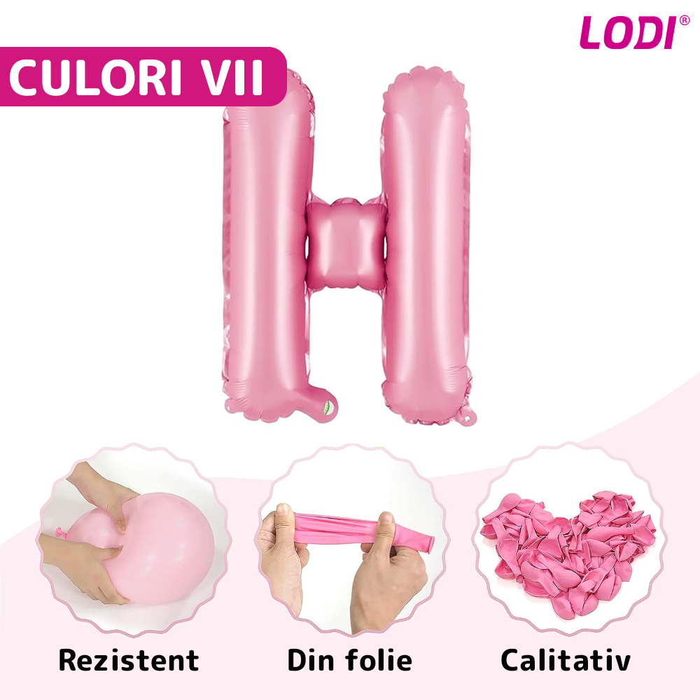 Set 13 Baloane Lodi716, Litere, pentru Petreceri/Aniversari/Evenimente, model HAPPY BIRTHDAY, rose