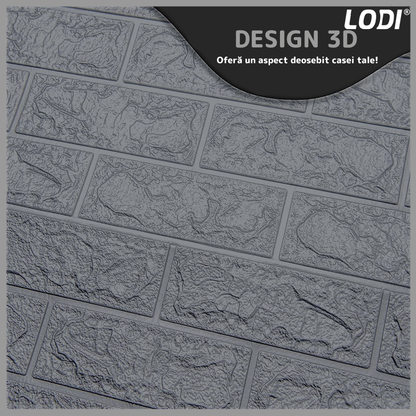 Set Tapet Caramida 3D Lodi56, suprafata acoperire 5.3 mp, autoadeziv, waterproof, usor de montat, design modern, 70x77 cm, gri