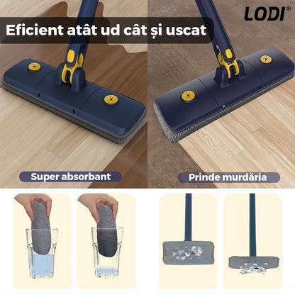 Mop cu Cap Dreptunghiular Lodi1176, rotire 360 grade, telescopic, curatare usoara, 5 lavete incluse, 123 cm, albastru/galben