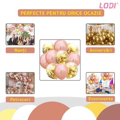 Set 10 Baloane Lodi772, Confeti, pentru Petreceri/Aniversari/Evenimente, o singura dimensiune, 2 culori, latex, auriu/rose gold