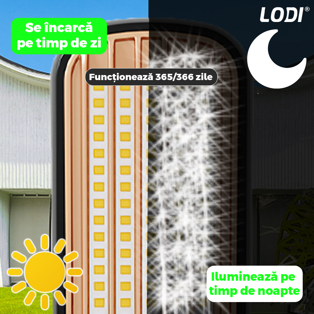 Lampa Solara Stradala 50 LED-uri Lodi884, control prin telecomanda, senzor de miscare, 3 moduri de iluminare, protectie IP65, Waterproof, exterior, negru