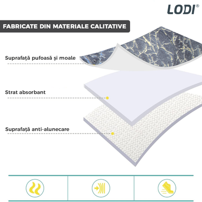 Set 2 Covorase de Baie Lodi446, anti-derapante, material moale, design modern, finisaj auriu, Model 16, 80x50 & 50x40cm, gri