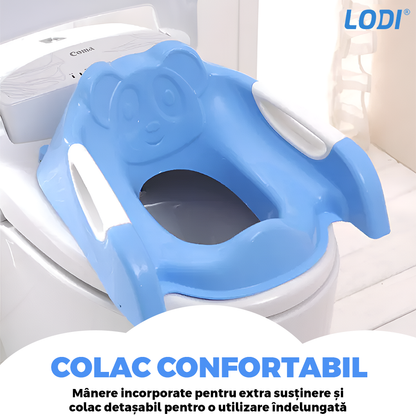 Reductor WC cu Scara Lodi974, antiderapant, pentru copii cu varsta pana la 7 ani, protectie impotriva stropilor, 1 treapta, reglabil pe inaltime, manere de sustinere, alb/albastru