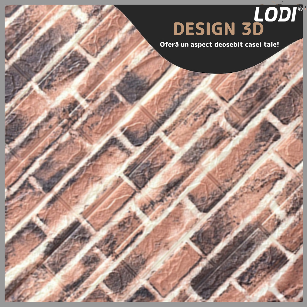 Set Tapet Caramida 3D Lodi80, Model Piatra Dreptunghiulara, suprafata acoperire 5.3 mp, autoadeziv, waterproof, usor de montat, design modern, 70x77 cm, multicolor