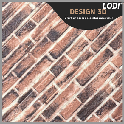 Set Tapet Caramida 3D Lodi80, Model Piatra Dreptunghiulara, suprafata acoperire 5.3 mp, autoadeziv, waterproof, usor de montat, design modern, 70x77 cm, multicolor