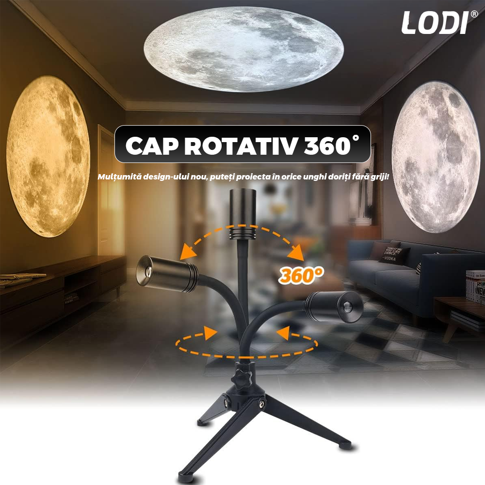 Mini Proiector Lodi1452, proiecție Luna/Pamant, trepied stabil si ajustabil, rotire 360 de grade, lentila HD, luminozitate ridicata, conectivitate USB, negru