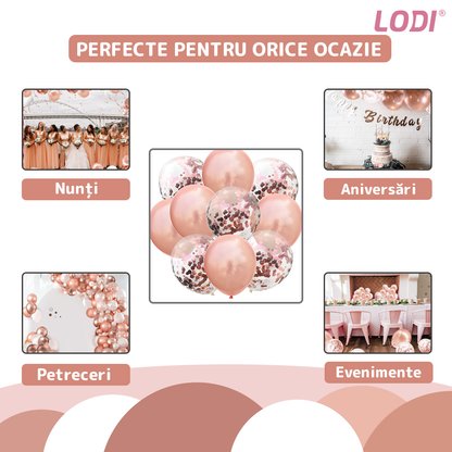 Set 10 Baloane Lodi727, Confeti, pentru Petreceri/Aniversari/Evenimente, o singura dimensiune, 2 culori, latex, rose gold