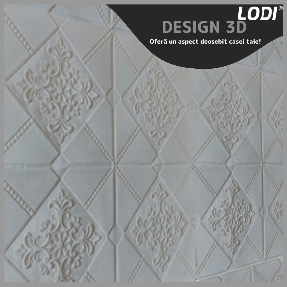 Set Tapet 3D Lodi116, suprafata acoperire 4.9 mp, autoadeziv, perete/tavan, model floral, waterproof, usor de montat, design modern, 70x70 cm, gri