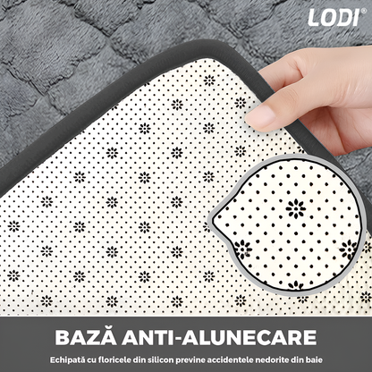 Set 2 Covorase de Baie Lodi1015, anti-derapante, material moale, design modern, model floral, 80x50 & 50x40cm, gri