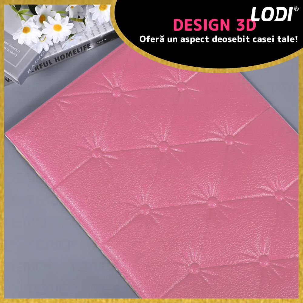 Set Tapet 3D Lodi387, suprafata acoperire 2.45 mp, autoadeziv, waterproof, design modern, usor de montat, 70x35cm, roz
