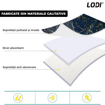 Set 2 Covorase de Baie Lodi443, anti-derapante, material moale, design modern, finisaj auriu, Model 13, 80x50 & 50x40cm, negru
